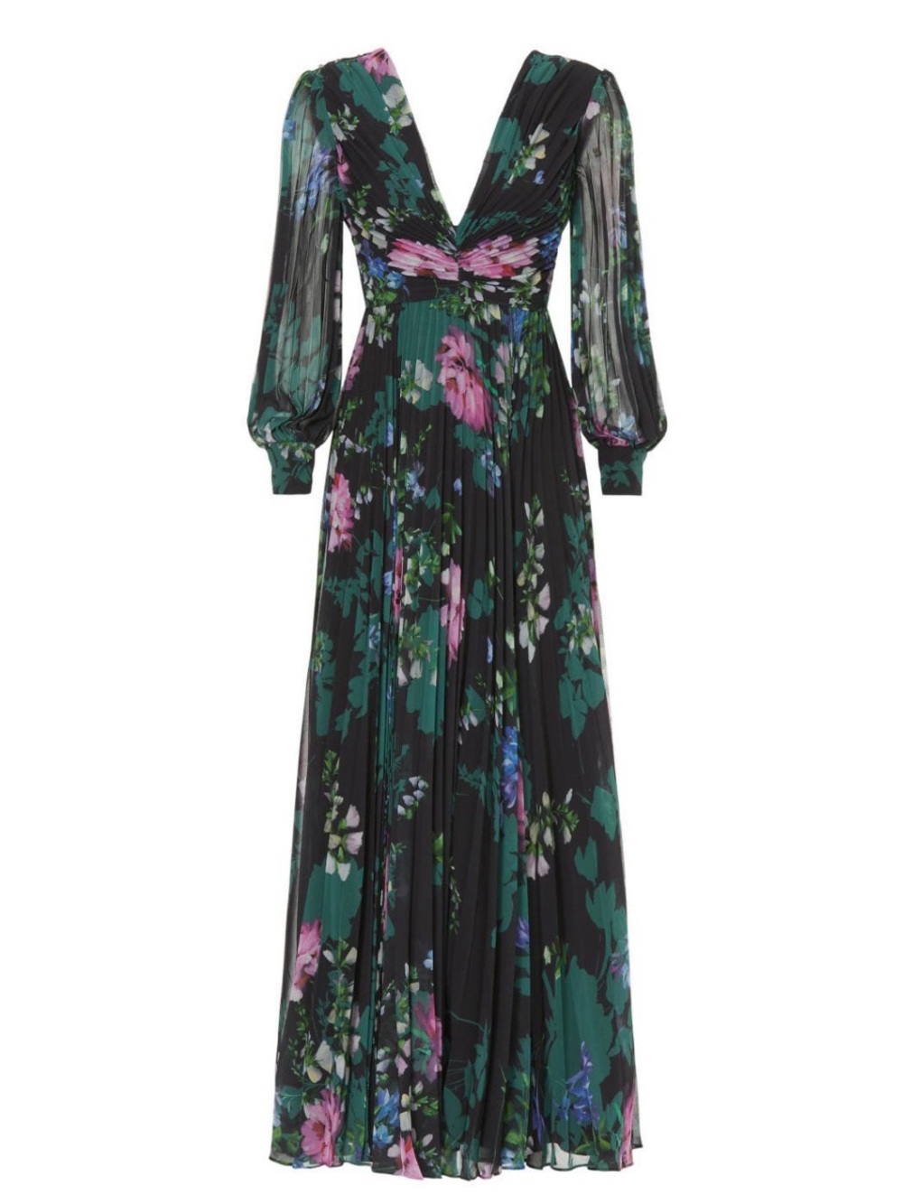 Badgley Mischka~Black Floral V-Neck Pleated Gown~Size 4~$915~ - Picture 5 of 8